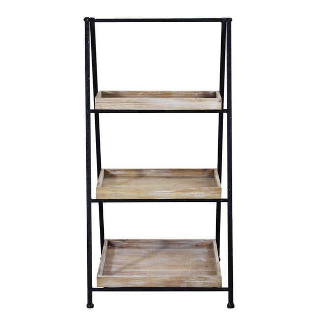 Box And Beyond Scaffale In Metallo Ed Eucalipto 184 Cm Con 3 Ripiani E Cassettiera In Cannage, FSC 70%, Nero