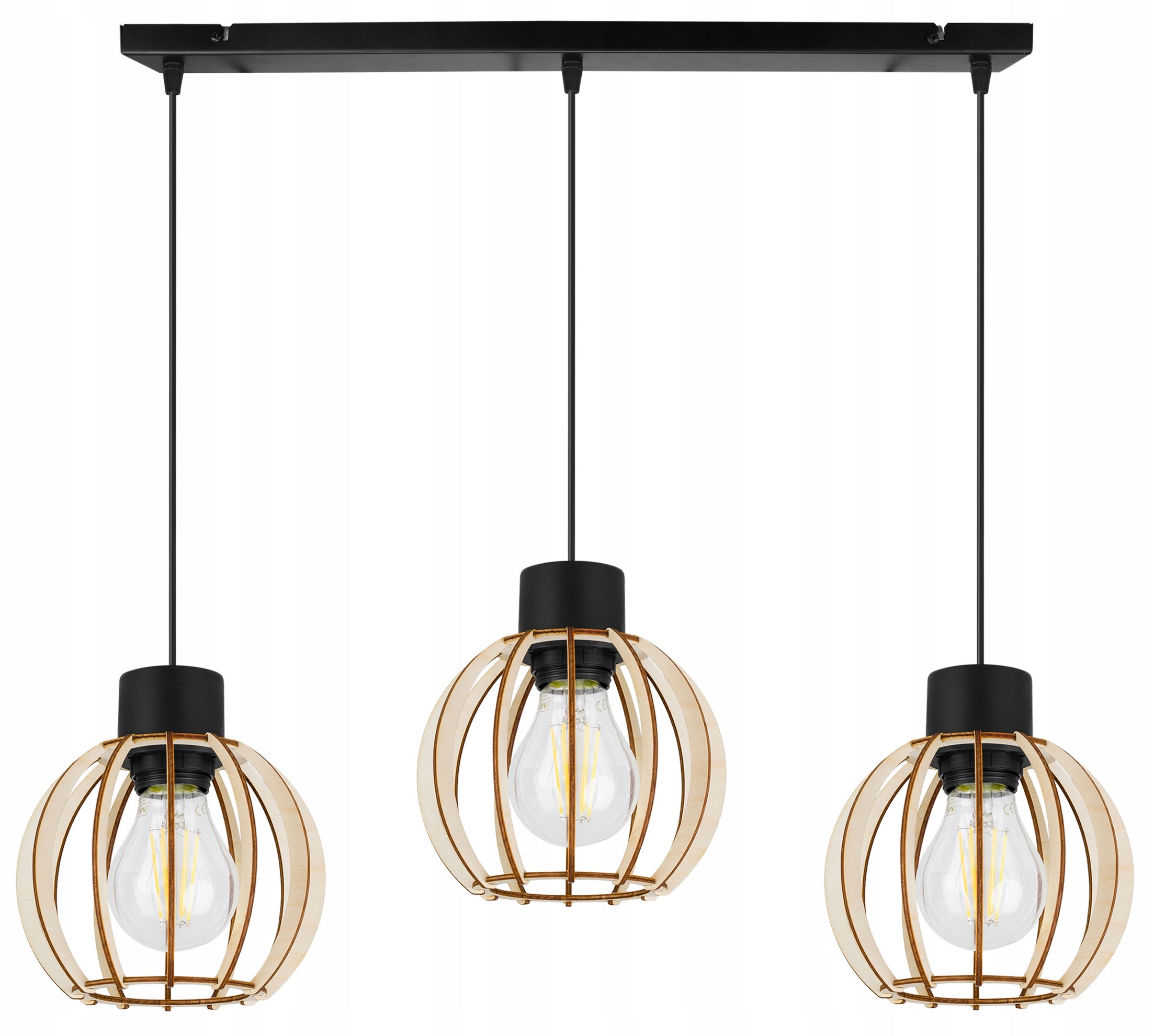 Lampa sufitowa wisząca Timber glam 3xE27 abażur kule drewniane Light Home LH