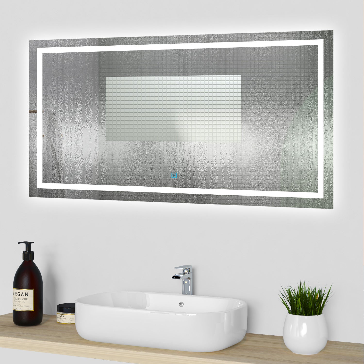 Miroir lumineux l.120 x H.70cm avec Anti-buée + 3 Couleurs + Dimmable, Mural Miroir Lumineux - 4