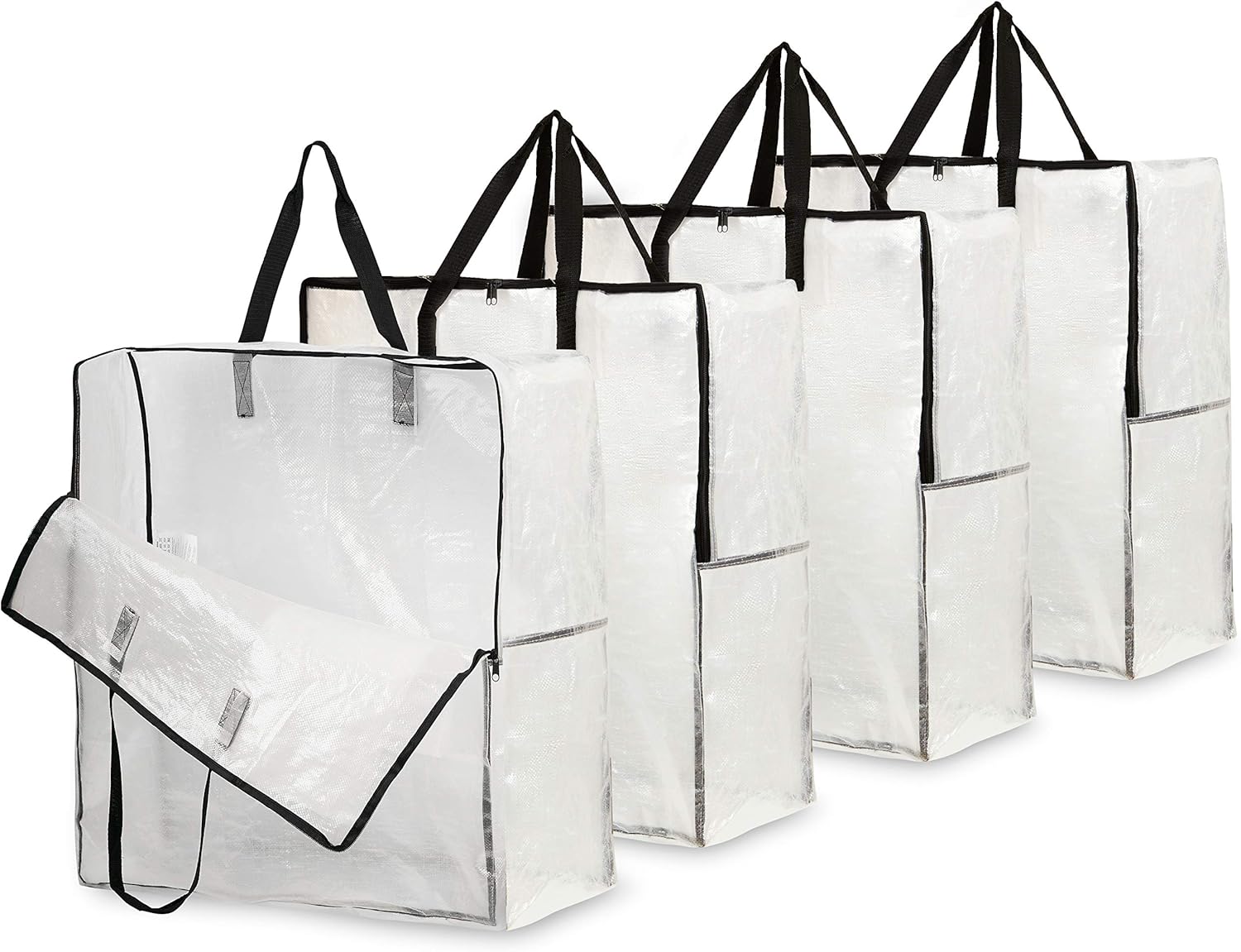 Zestaw 4 przezroczystych toreb do przechowywania, duża torba przeprowadzkowa XXL 60x60 cm z uchwytem do przenoszenia, torba do przechowywania ubrań, z
