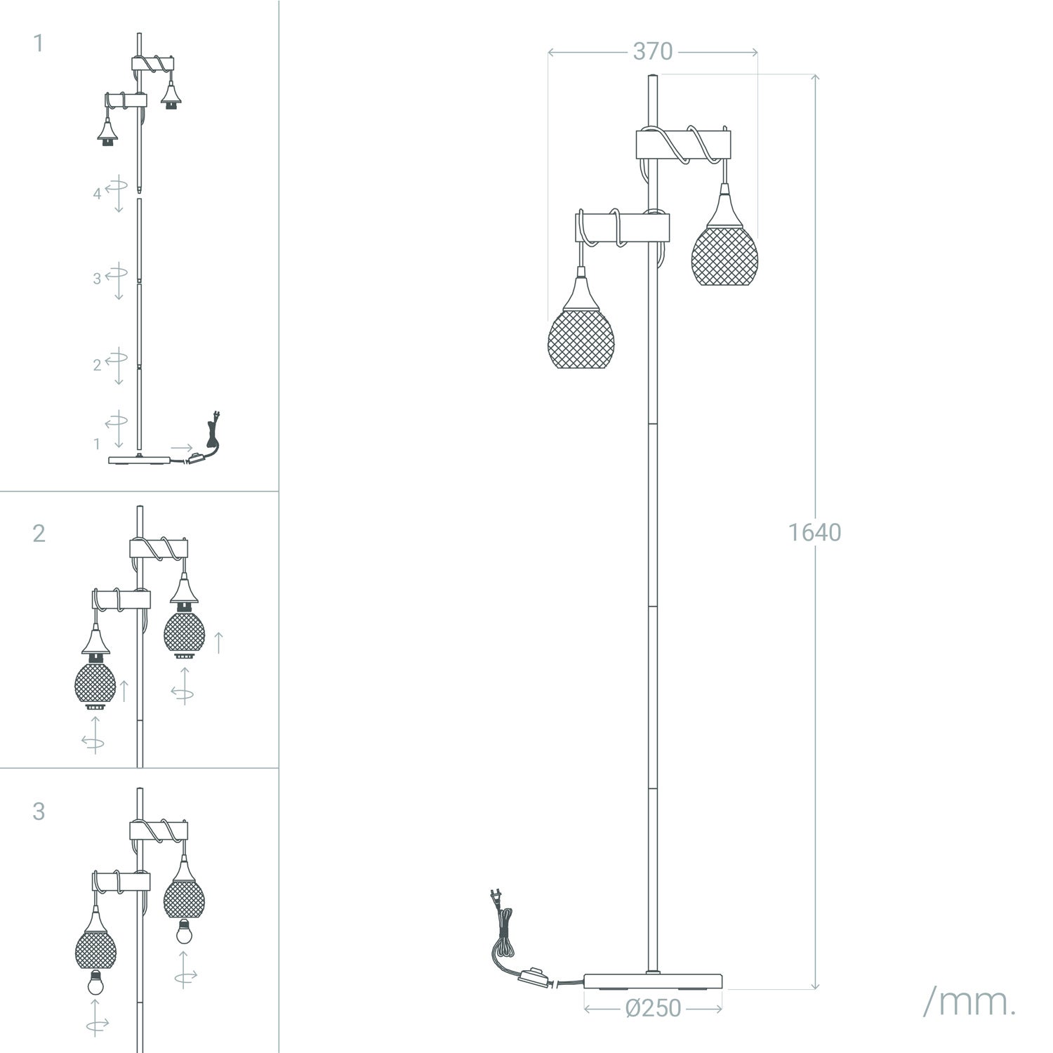 Lampadaire Monah E27 | Design Élégant | Aluminium et | Usage Intérieur IP20 | 164 cm, Blanc - 7