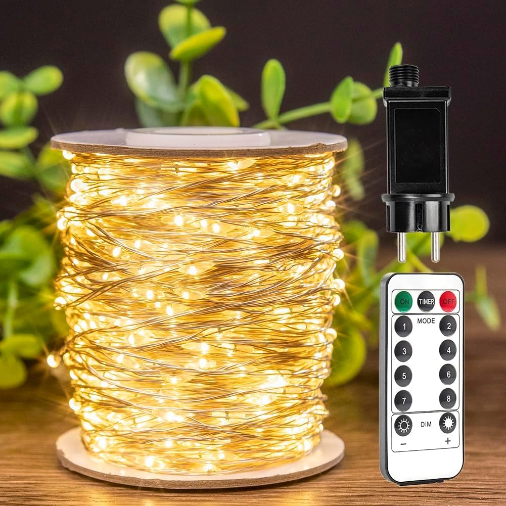 Girlanda świetlna LED do podłączenia 30m Wodoodporne Ciepłe Światła 300 LED z Pilotem do Salonu, Sypialni, Ogrodu, Patio, na Wesele
