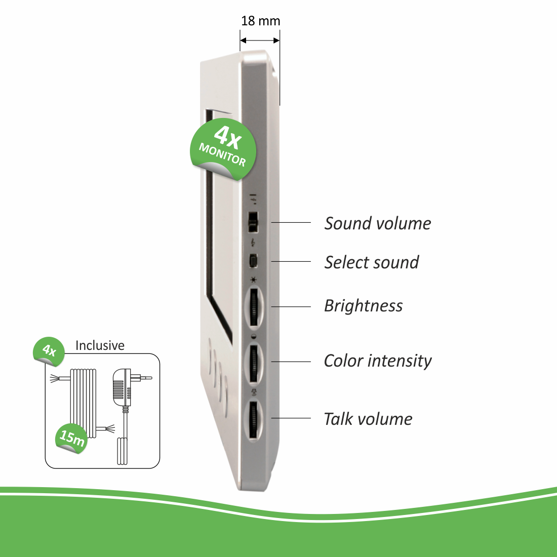 ELRO DV477W4 Interphone de Porte Vidéo 4 Familles avec écran 4 couleurs - Caméra avec Vision Nocturne - Technique 4 Fils - 16 Sonneries - Gris - 4