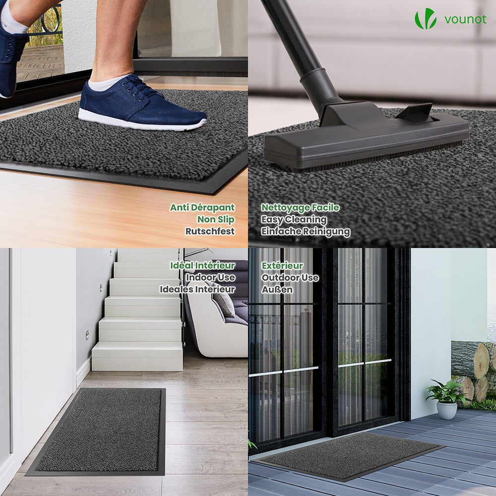 Tapis de porte paillasson d'entrée 60x90cm - antidérapant antipoussière imperméable lavable - gris-noir - VOUNOT® - 4