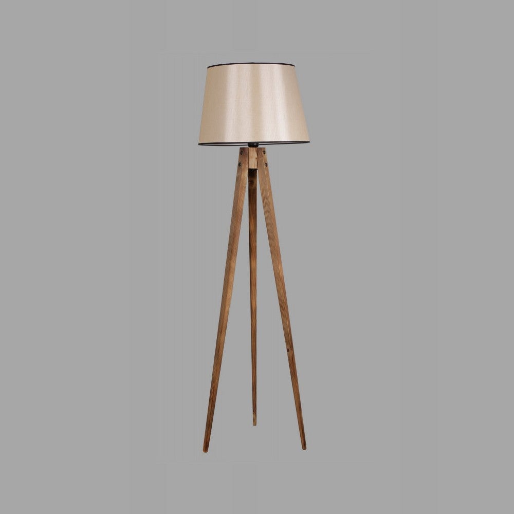Lampadaire trépied Vanta avec 3 pieds en bois de sapin naturel et abat-jour en tissu marron ø50cm - 2