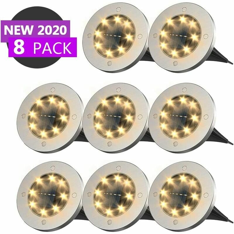 8-częściowy solarny reflektor LED – lampa gruntowa – ogrodzenie, wodoodporne lampy LED (8 sztuk, ciepła biel)