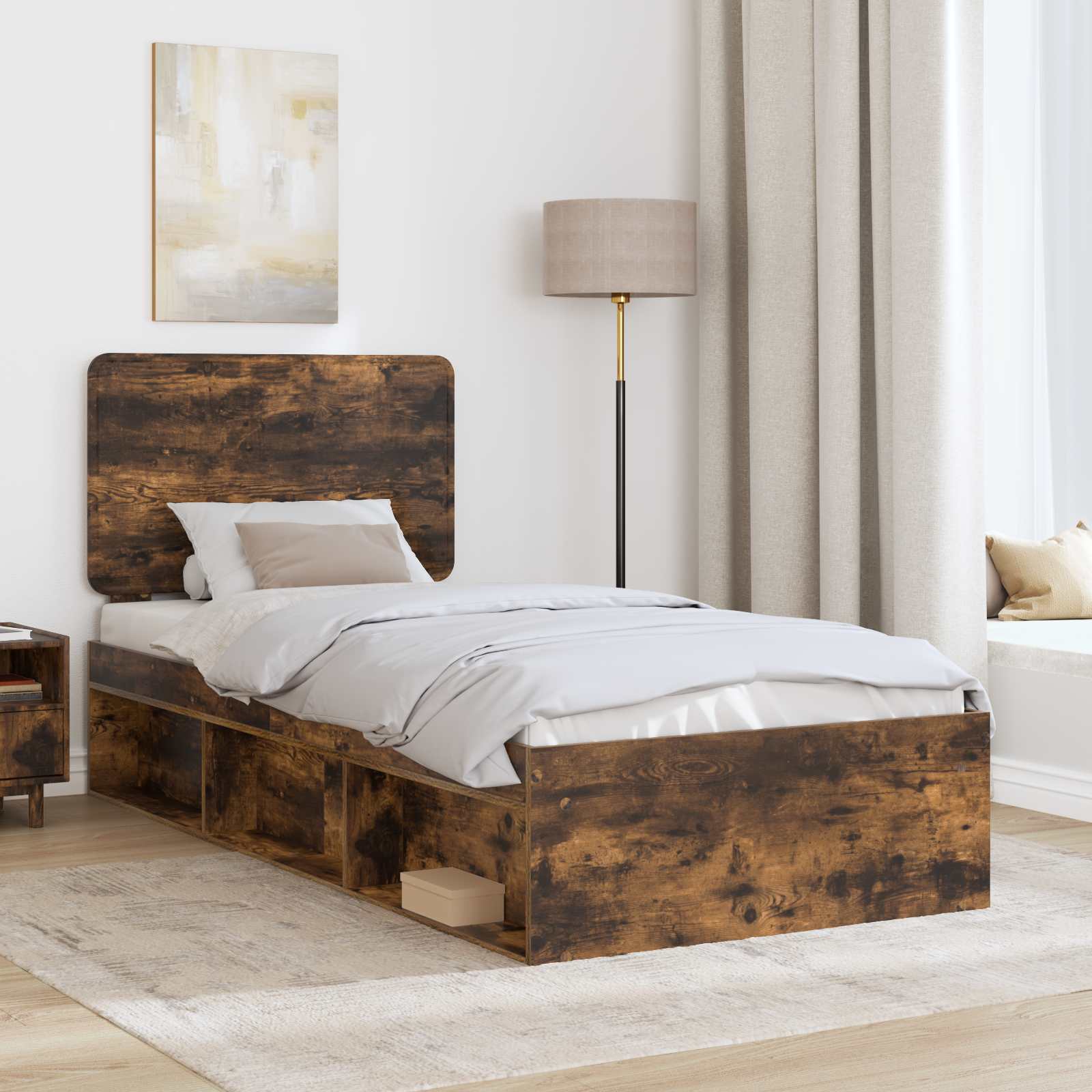 Cadre de lit chêne fumé 100 x 200 cm bois de pin massif - 3