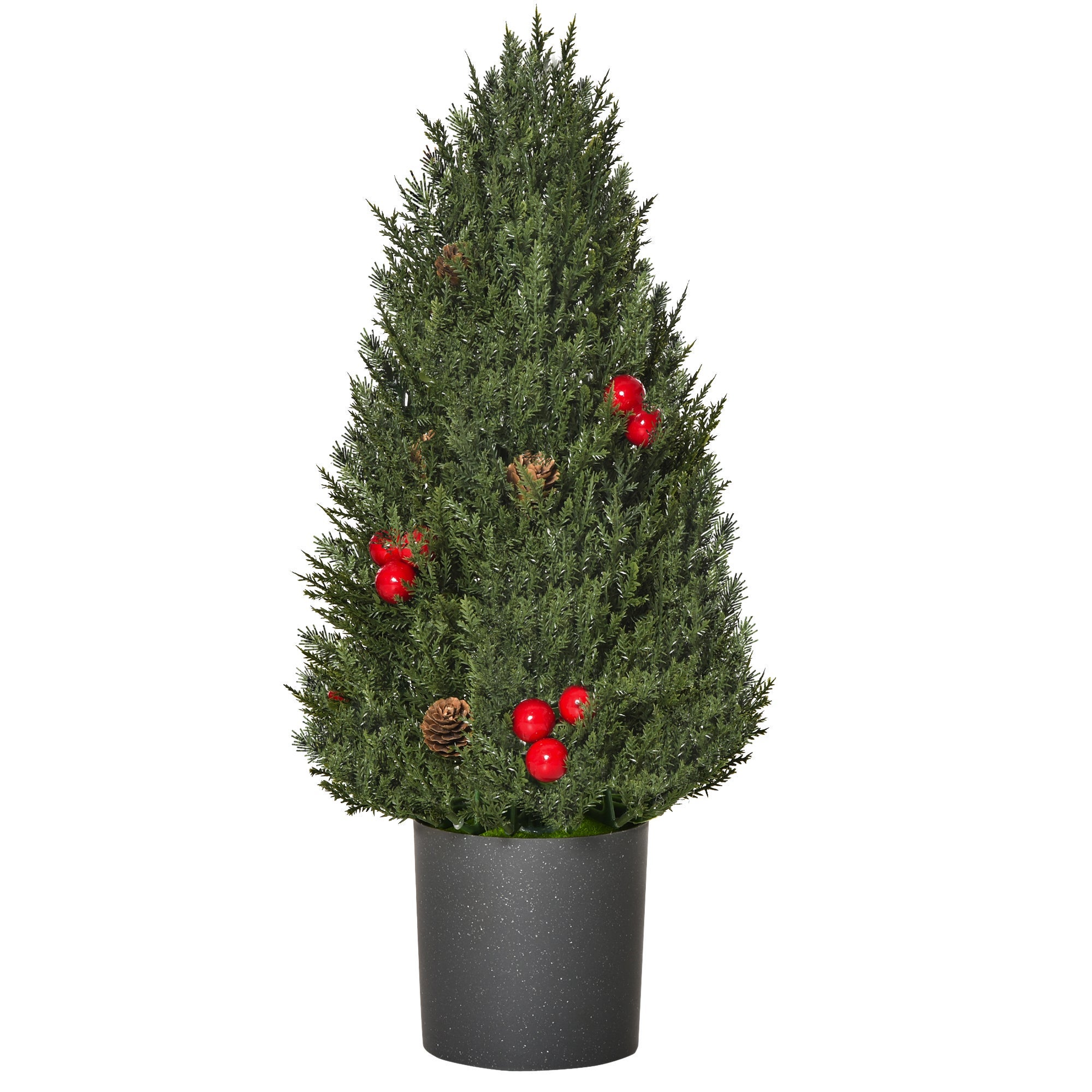 Choinka bożonarodzeniowa 50 cm, cyprysowa, z 7 czerwonymi jagodami i 6 szyszkami, sztuczna, PVC/PE, zielona, do dekoracji świątecznych