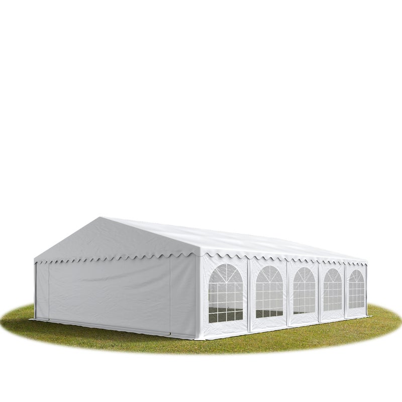 Namiot festynowy imprezowy 8x10 m PREMIUM ognioodporny, wysokiej jakości plandeka PVC 750 N, biały, 100% wodoodporny, z ramą podłogową