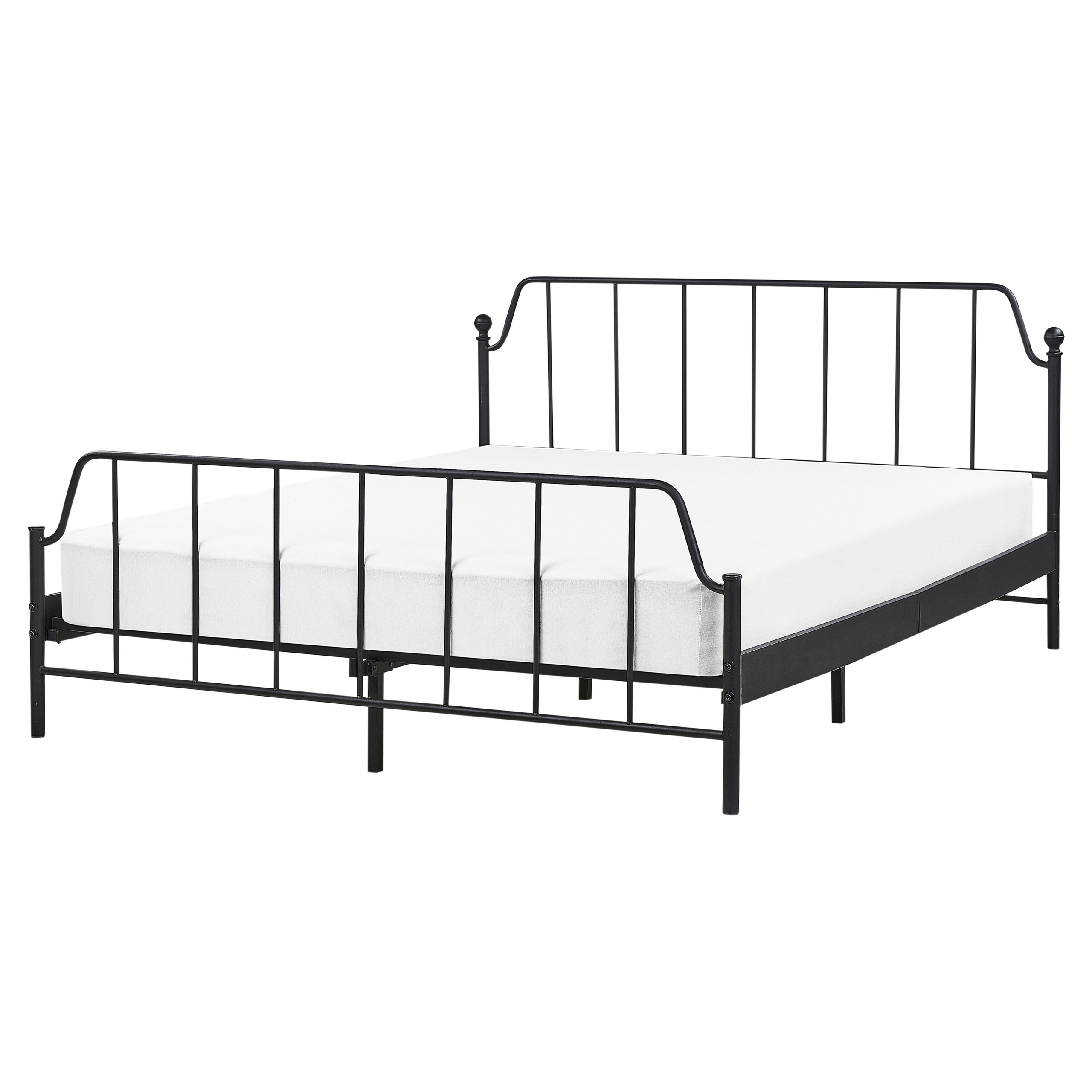 Beliani Cama De Metal 180 X 200 Cm Blanca Con Patas De Madera Clara Base De Listones Estilo Retro Escandinavo Maurs