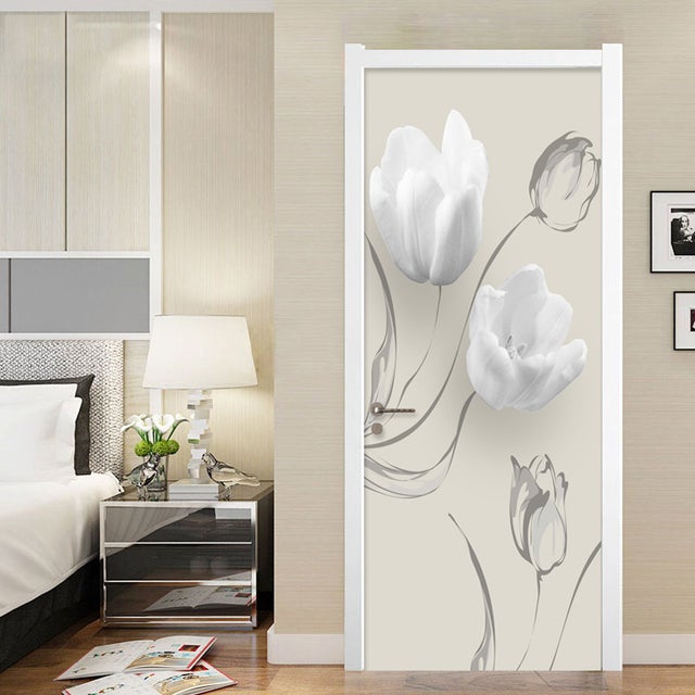 Autocollant De Porte Tulup - Fond Marbre Moderne - 75x205 Cm - Gris