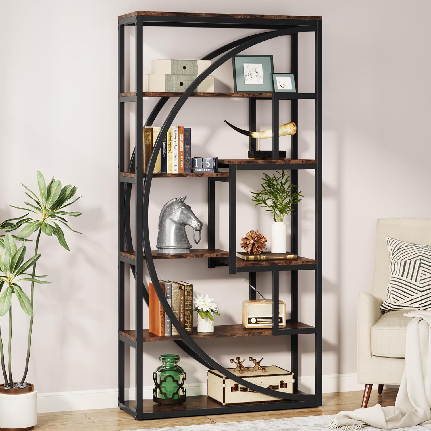 TribesignsBibliothèque de 180 cm de Hauteur avec 8 Étagères de Rangement Ouvertes, étagère à Livres pour Bureau, Salon, Brun - 8