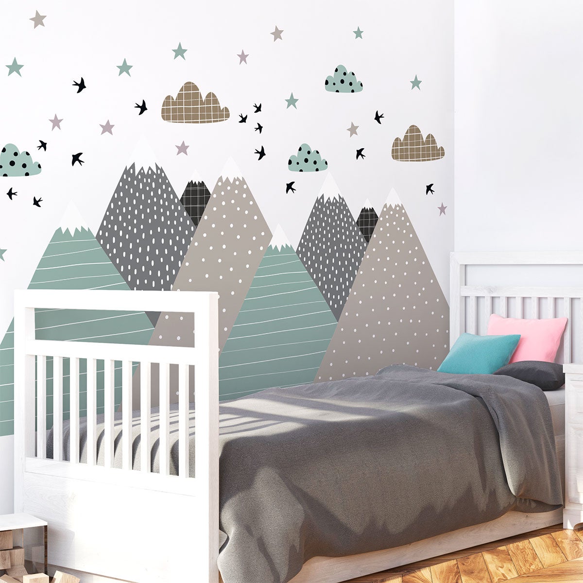 Vinilo niño escandinavo de montaña sarka - adhesivo de pared - revestimiento sticker mural decorativo - 120x180cm - 6