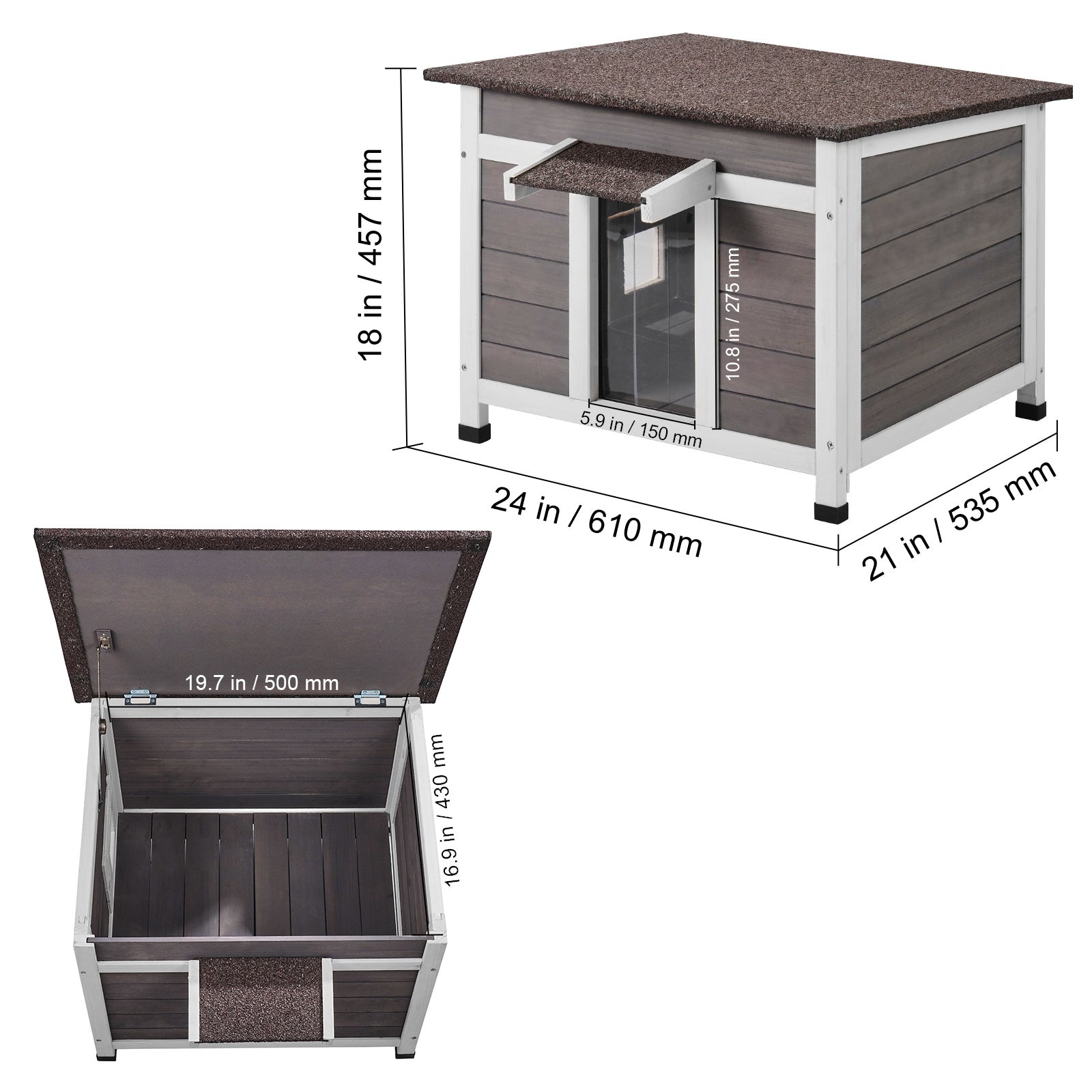 Casinha externa para gatos SucceBuy em madeira, resistente às intempéries, abrigo para gatos selvagens e coelhos, com janela - 2