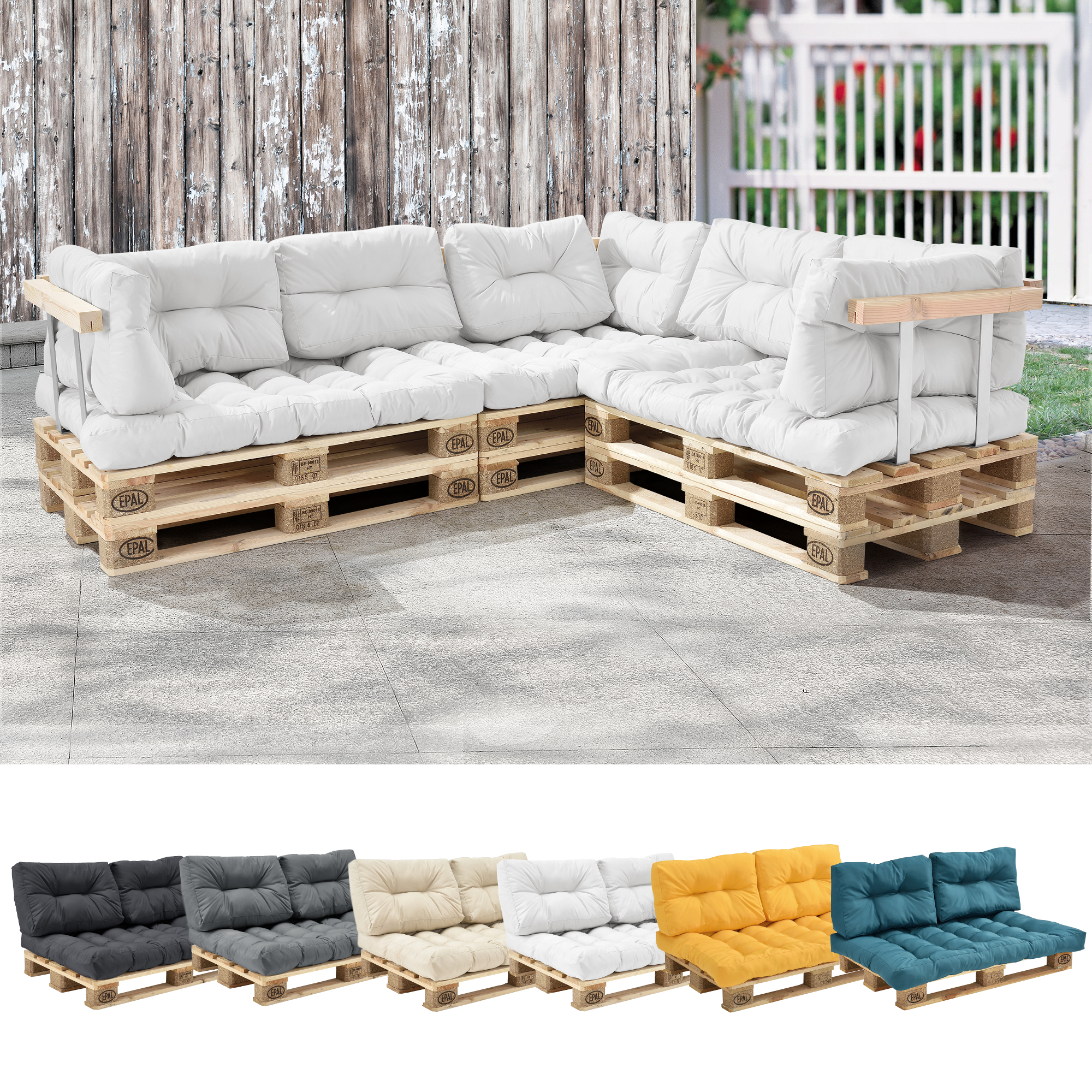 [en.casa] 1x cojín de respaldo para sofá- palé / para europalé [blanco] cojín in/outdoor - cojín acolchado - válido para exteriores