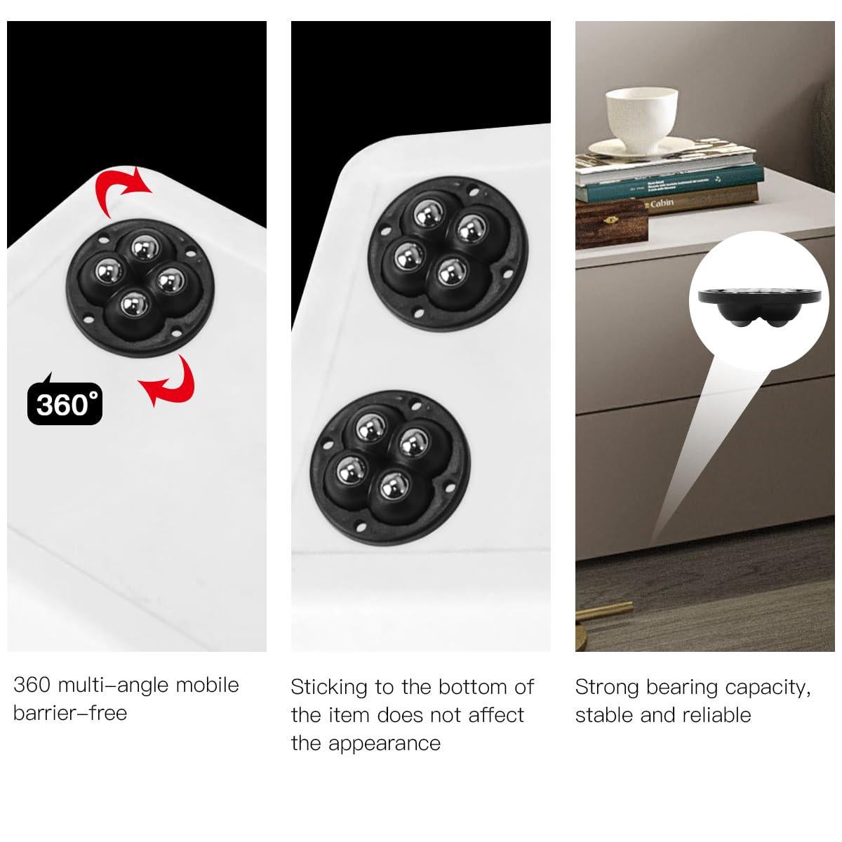 Lot de 12 roulettes pour meubles en acier inoxydable, roulettes pour meubles auto-adhésives, petites roulettes plates rotatives à 360 degrés - 5