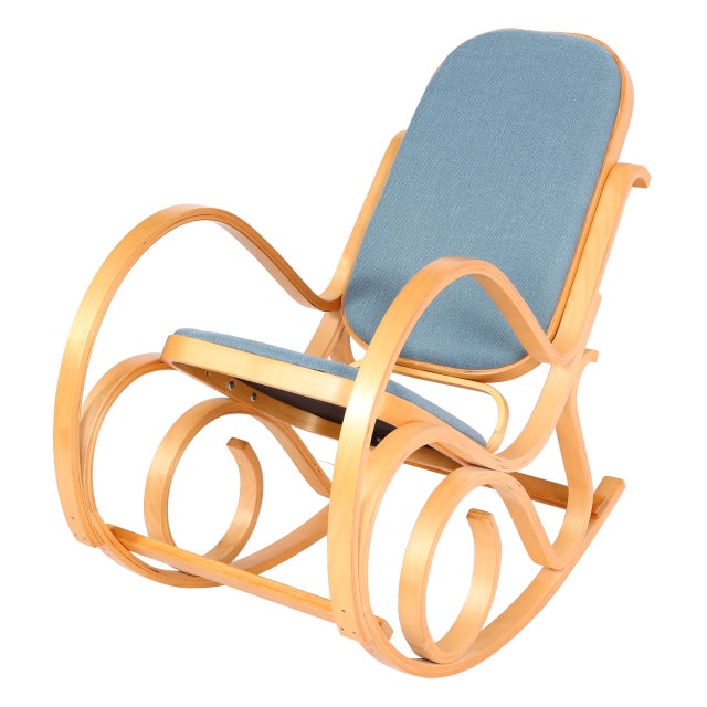 Fotel bujany M41, fotel obrotowy Fotel TV, lite drewno ~ wygląd dębu, tkanina/tekstylia niebieski