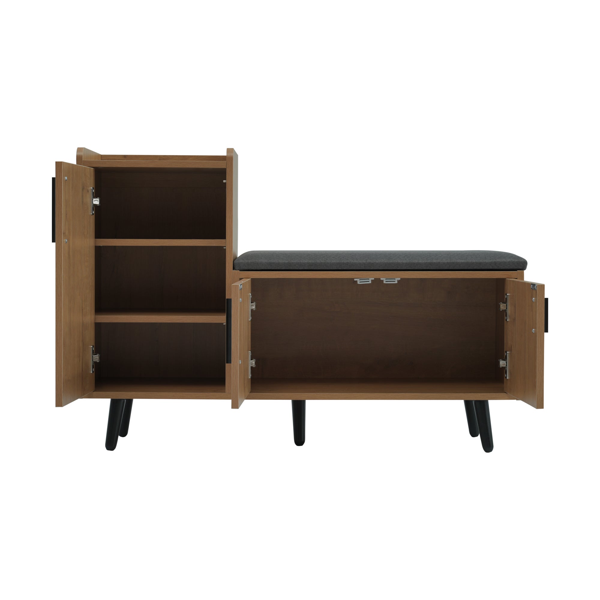 Banc à chaussures avec Rangement 100x34x69 cm, Structure en Bois et Poignées Métal Asymétriques 9 paires, Meuble range-chaussures 3 portes, Naturel - 8