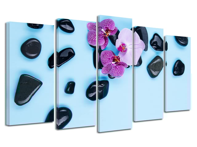 DECLINA, Tableau toile imprimée Zen, Tableau deco fleurs orchidée et galet noir, 150x80 cm
