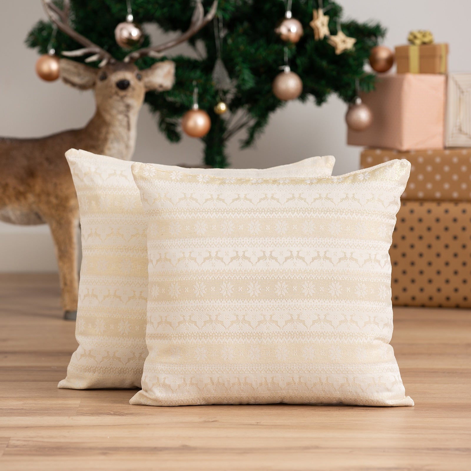 Lot de 2 housses de coussin Noël coton jacquard ecru 45x45 cm - Ribbon - 2