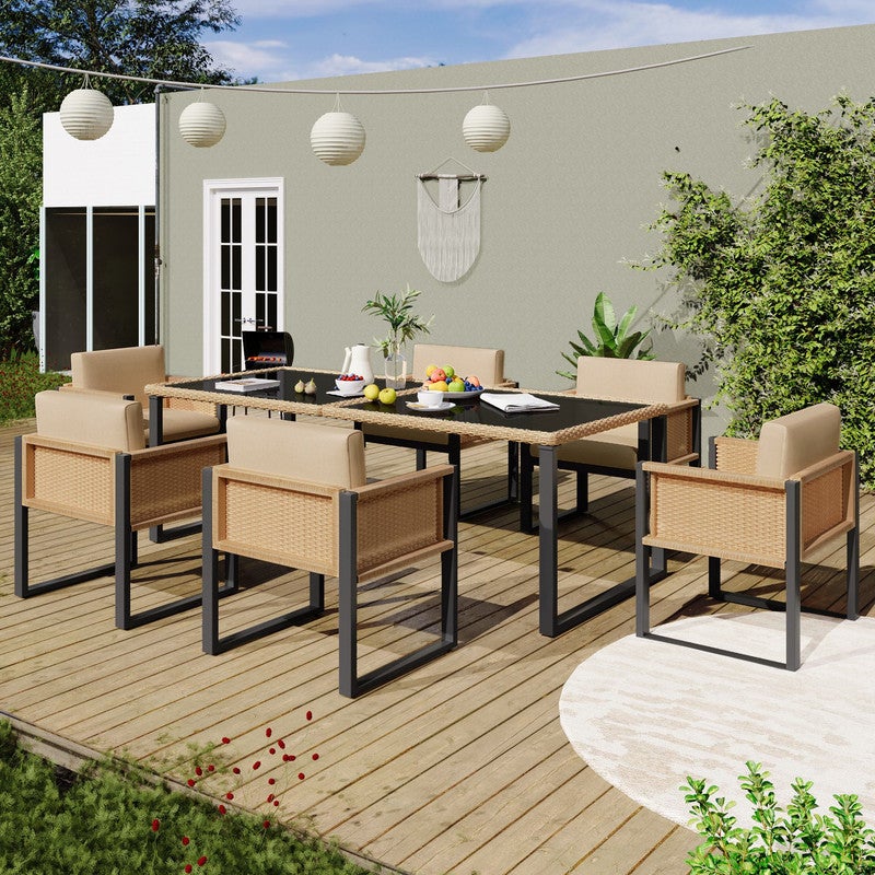 Conjunto Jardin Exterior Ratán 6 Personas, Exterior Terraza O Balcón, Outdoor Furniture, 6 Sillones+1 Mesa, Fundas De Tela Extraíbles Y Lavables - 2
