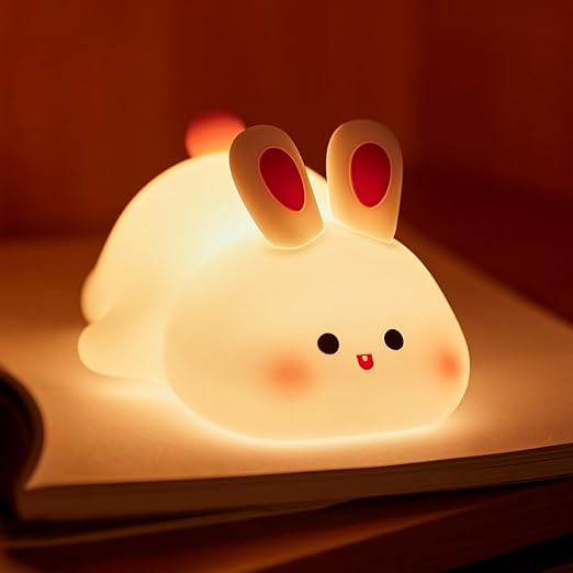 Lampka nocna z dotykiem w kształcie królika, lampka nocna z dotykiem w kształcie królika dla dzieci, ściemnialna silikonowa lampa dotykowa dla dzieci
