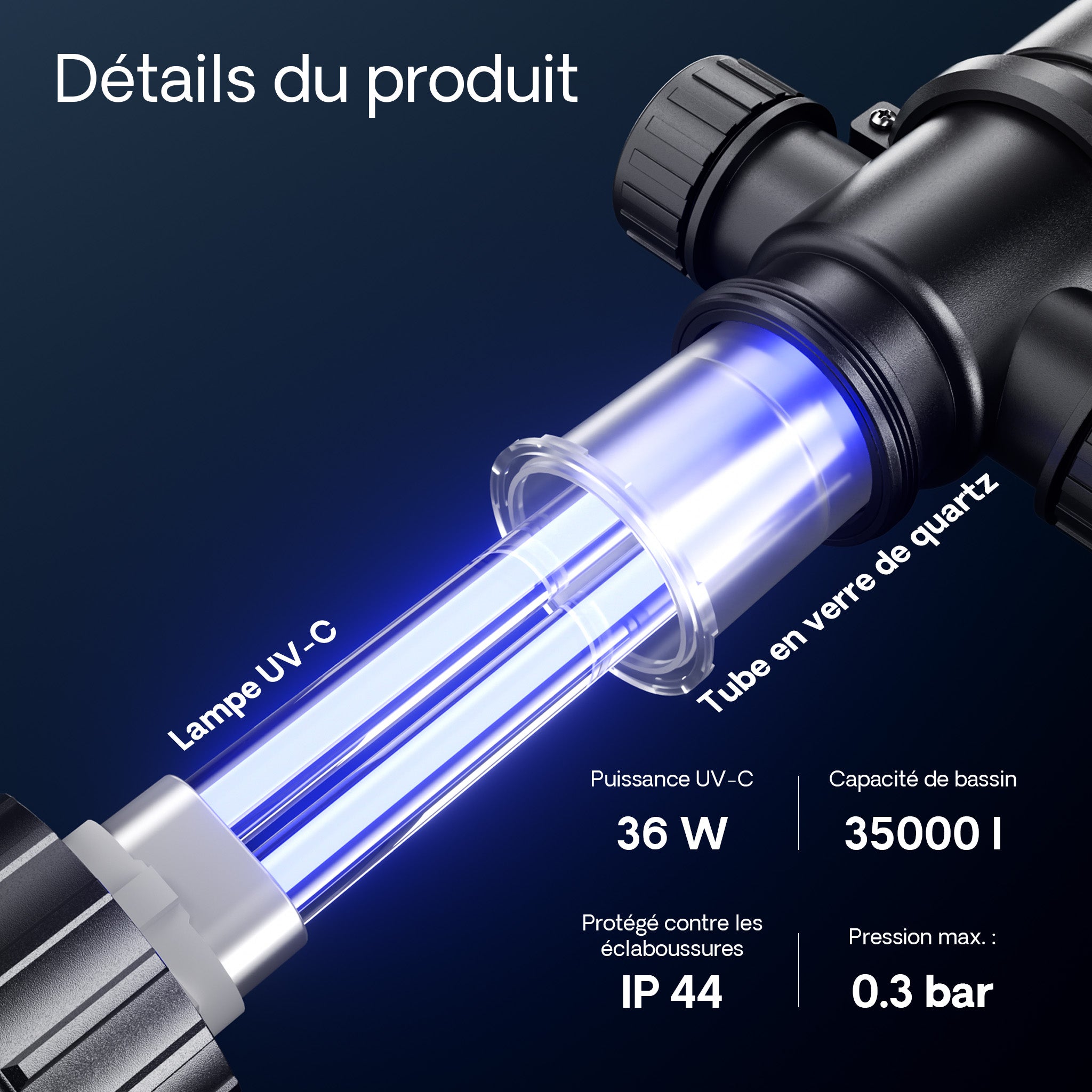 CUV-136 Stérilisateur Clarificateur de bassins ou d’étang - débit max. de 4500 l/h - avec Lampe rayons UV-C 36 W - pour Poissons et plantes… SunSun... - 6