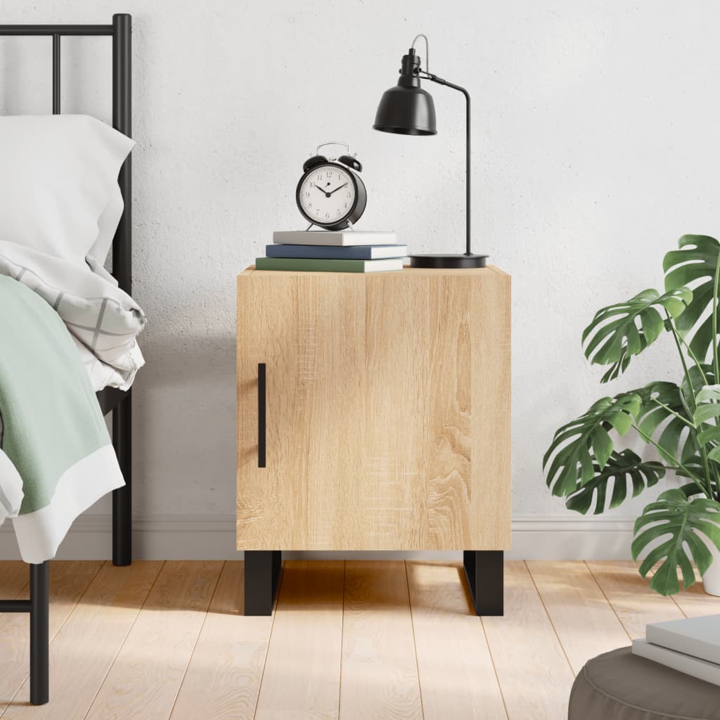 Table De Chevet Design Chêne Sonoma 40x36x65 Cm - 3 Tiroirs - Bois Ingénierie - Pour Chambre Ou Salon