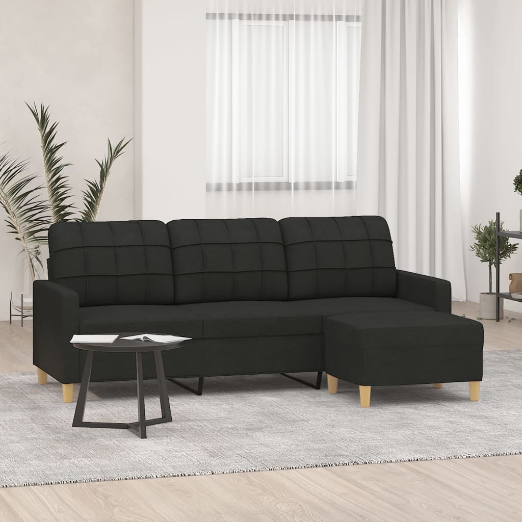 Sofá de 3 plazas | sofá de salón | sofá de descanso con taburete de tela negro 180 cm cfw66038