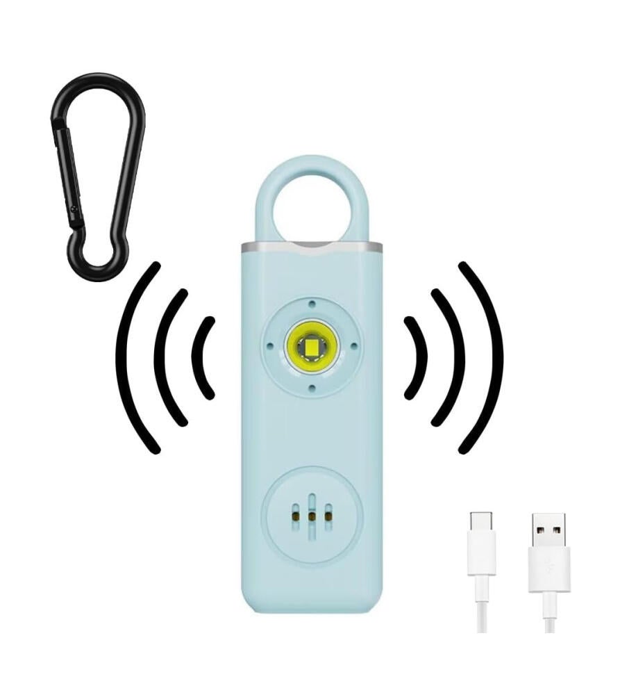 Alarm osobisty, kieszonkowy alarm 130 dB z diodą LED, alarm antynapadowy, brelok do kluczy, alarm samoobrony, niebieski