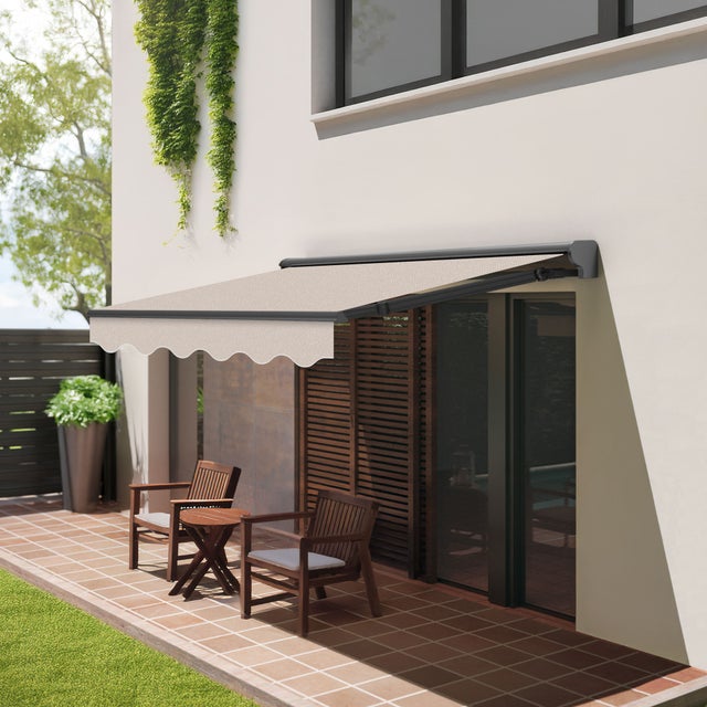 Toldo Manual Retrátil 4x2,5m Areia Poliéster – Estrutura Semicofre Alumínio Antracite Plus - Tecido com Proteção Solar