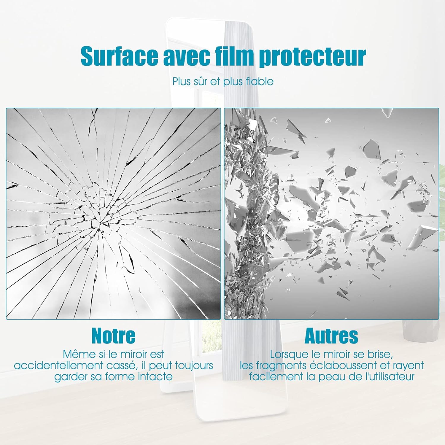 2 in 1 Specchio da Terra, Grande Specchio Autoportante a Figura Intera 160 x 37 cm, per Camera da Letto, Soggiorno - 2