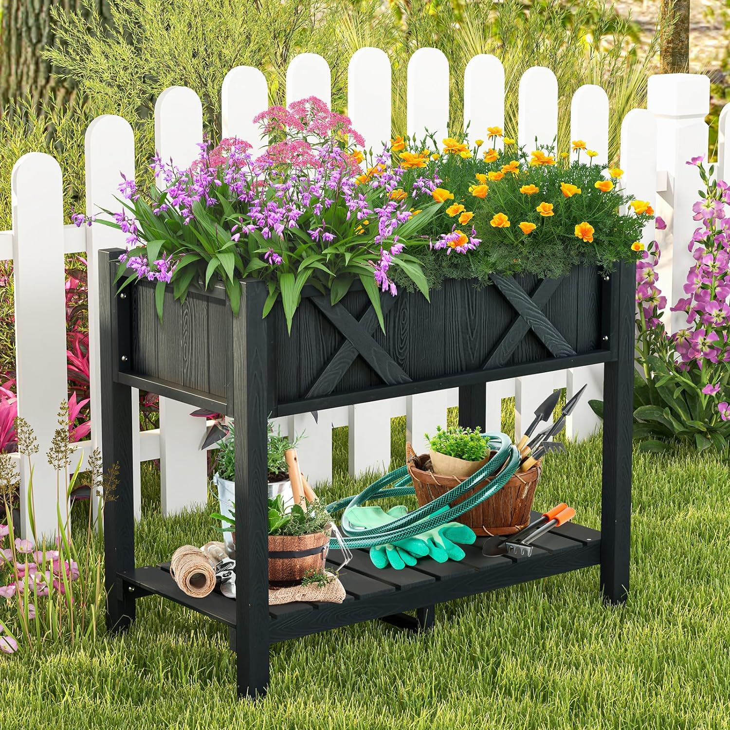 Jardinière sur Pieds avec Trous de Drainage, Étagère de Rangement Inférieure, Jardinière de Culture, 86x45x73cm - 2