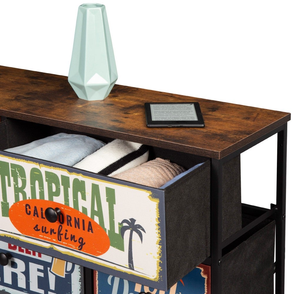 Max Home Comò vintage 8 cassetti design retrò in tessuto 103x30x77 cm - 3