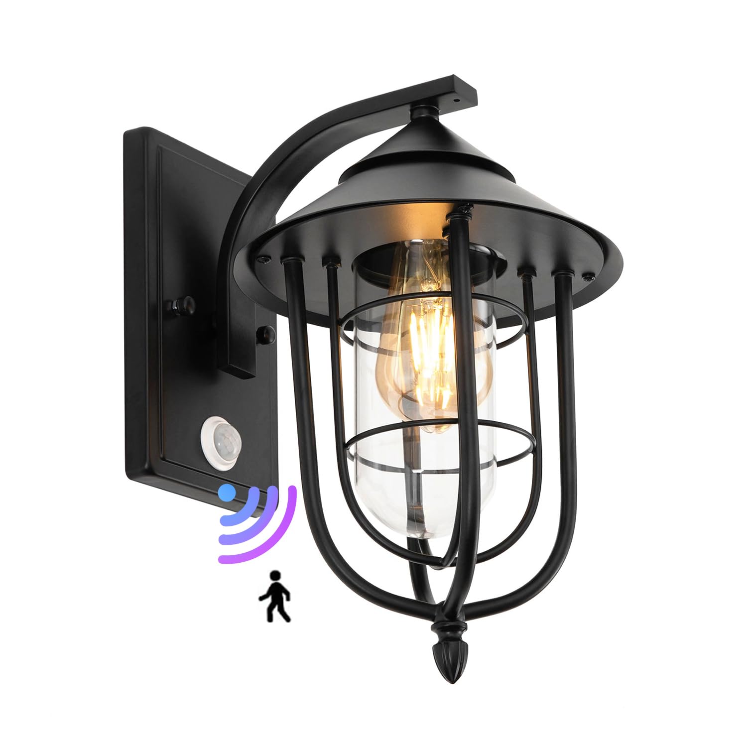 Plafonnier Extérieur Avec Détecteur De Mouvement - 2 Lumières E27, Verre à Bulles, 4 Modes Réglables, étanche, Pour Porche, Jardin, Garage
