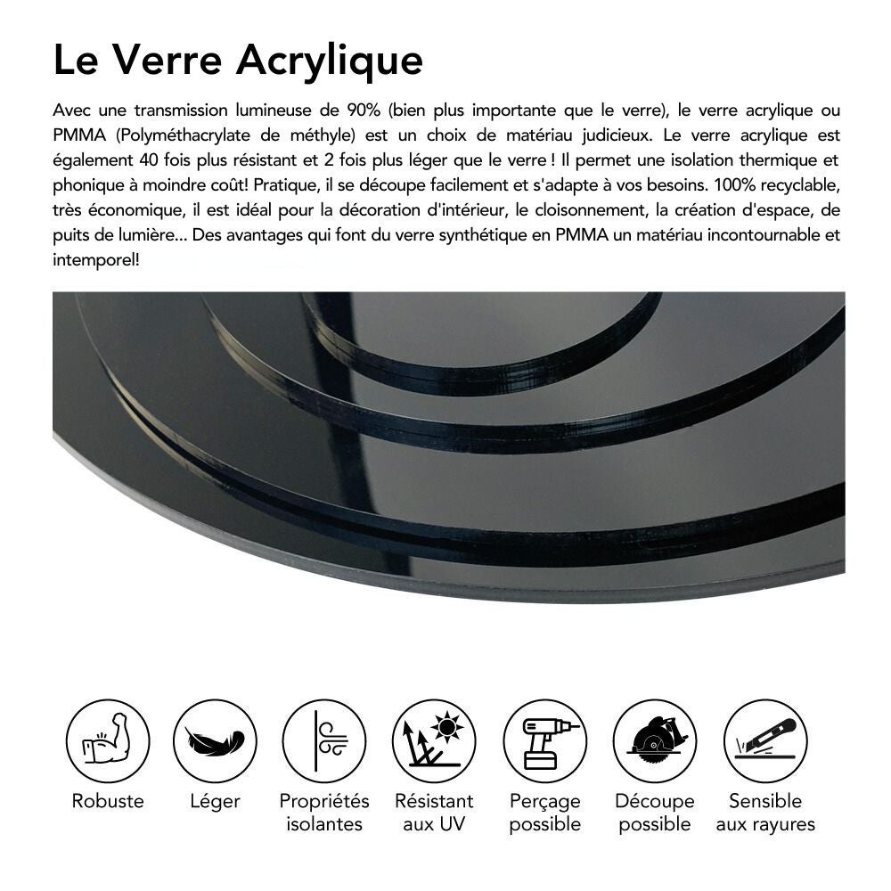 Rond verre acrylique noir 4 mm - Diamètre 10 cm (100 mm) - Disque verre synthétique - Plaque PMMA XT - 3