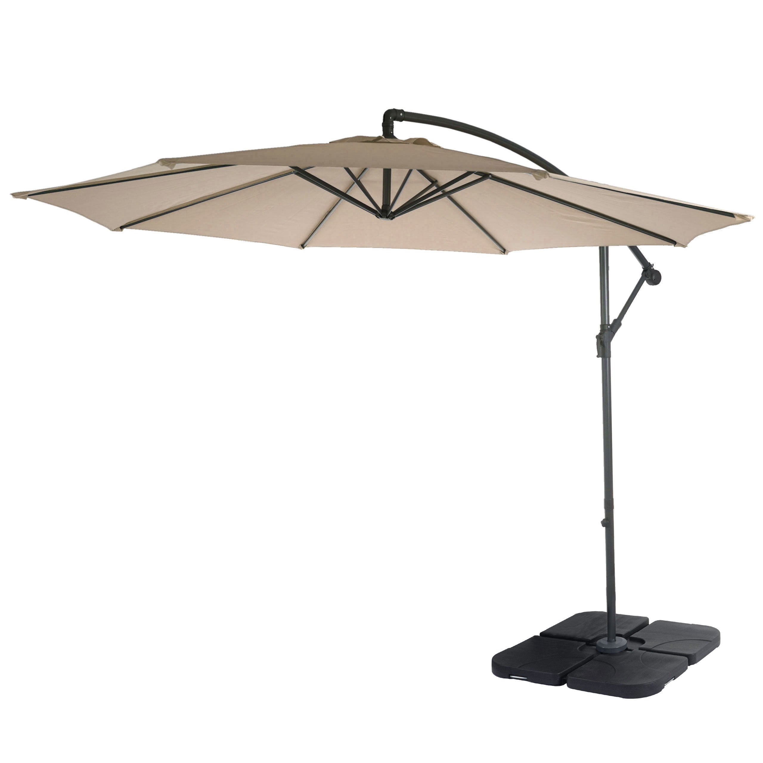 Parasol ogrodowy Acerra, parasol przeciwsłoneczny, Ø 3 m, odchylany, poliester/stal 11 kg ~ piaskowo-beżowy z podstawą