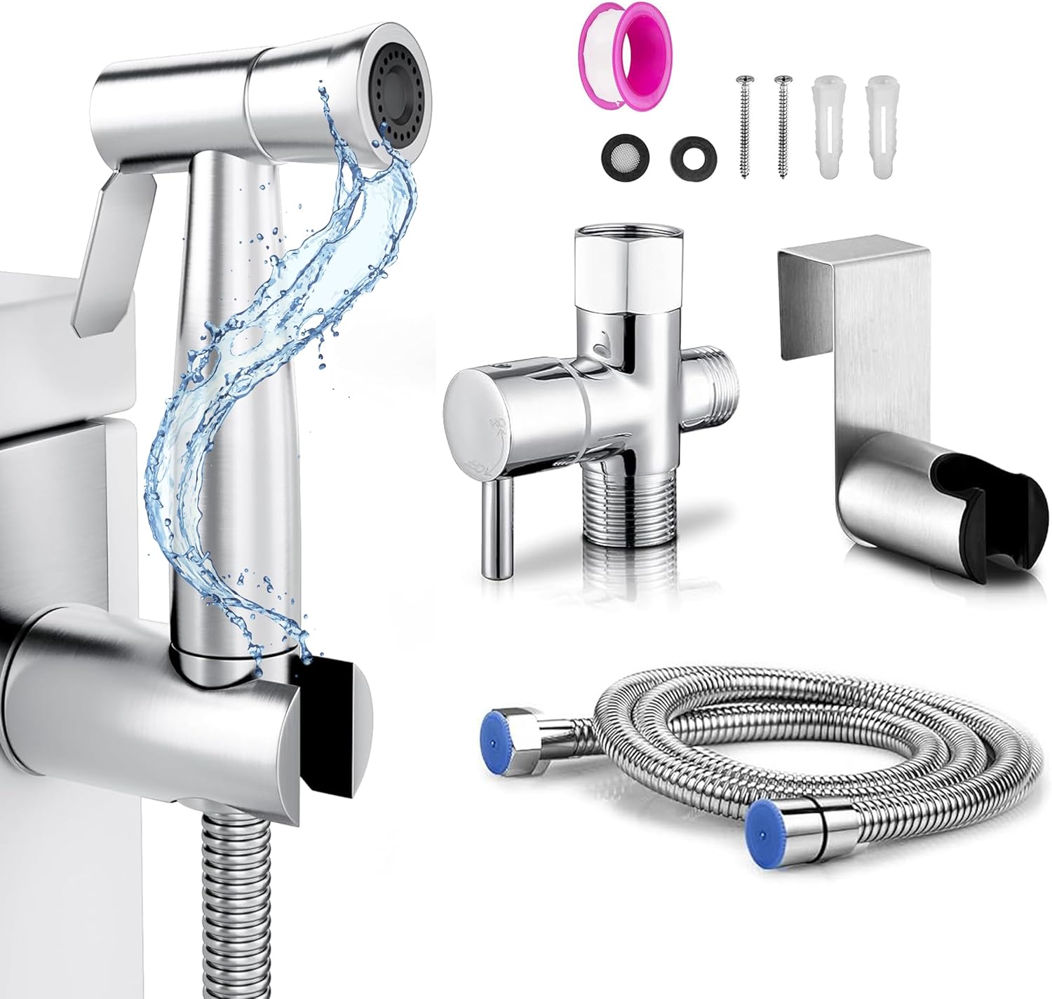 Kit hygiène WC. Robinet 3 voies + Douchette ABS + Flexible 1,2m + Support - 7