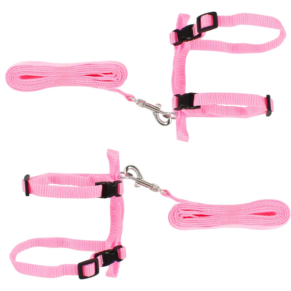 Rose) Lot de 2 harnais pour lapin, collier pour lapin, laisse