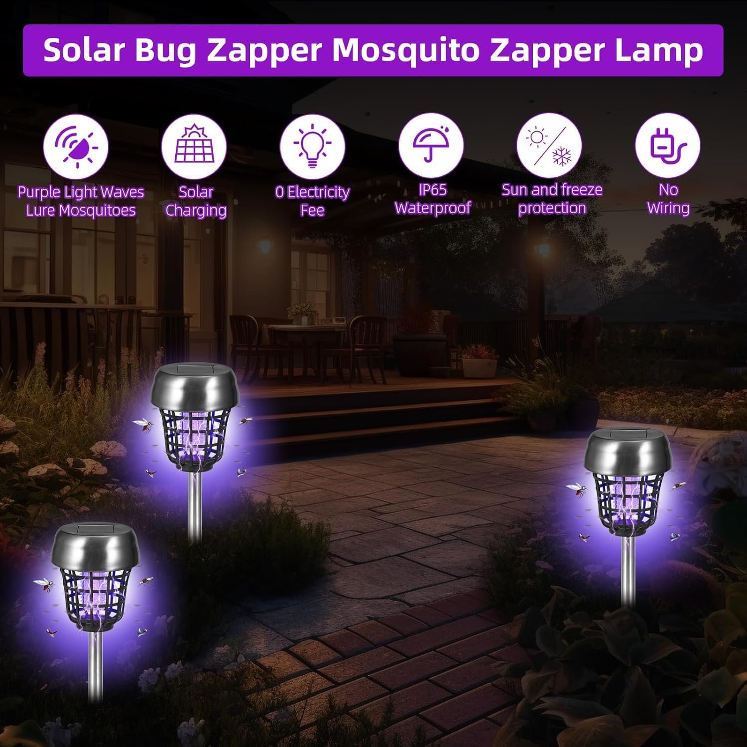 4X Piège à Moustiques Solaire Extérieur – Lampe LED Anti Insectes Étanche pour Jardin, Terrasse– Répulsif Solaire – Éclairage pour Cour et Jardinage - 3
