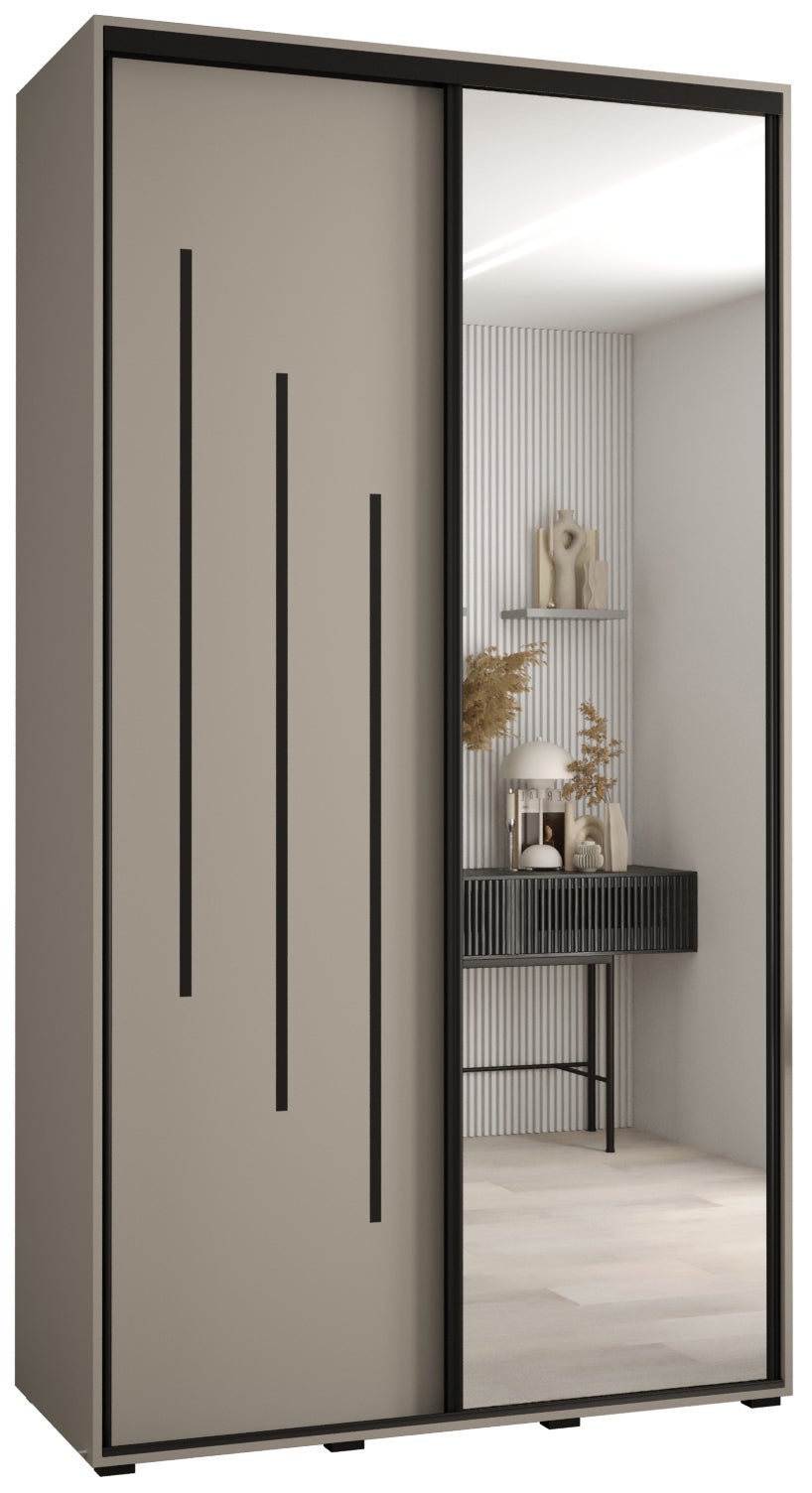 Szafa przesuwna z lustrem wysoka Dakota 9 130 x 60 x 235,2 cm kaszmir + u. czarny - Abiks Meble