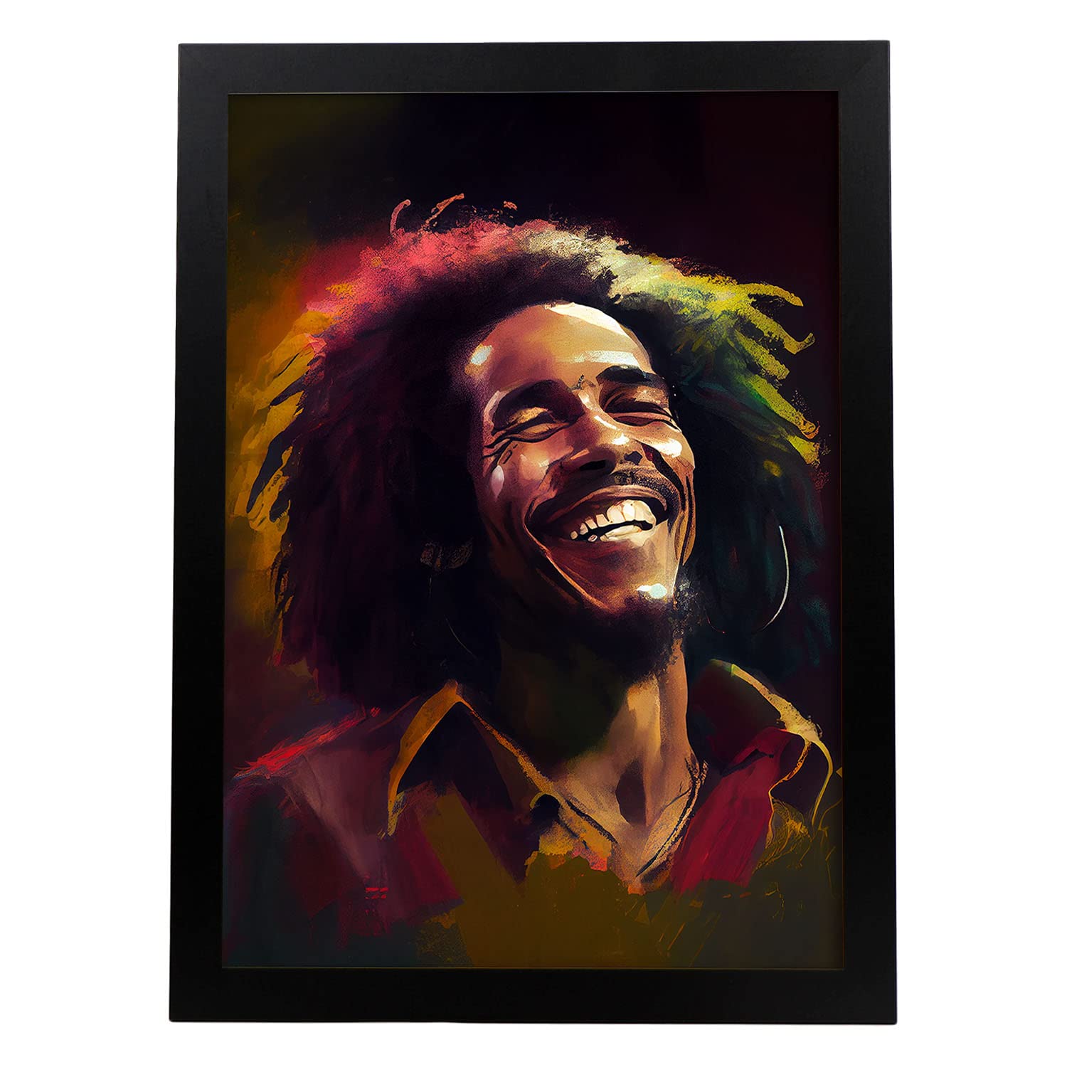 Nacnic poster de bob marley en estilo retrato a todo color ilustraciones y caricaturas de músicos y artistas famosos diseño y a3 marco negro
