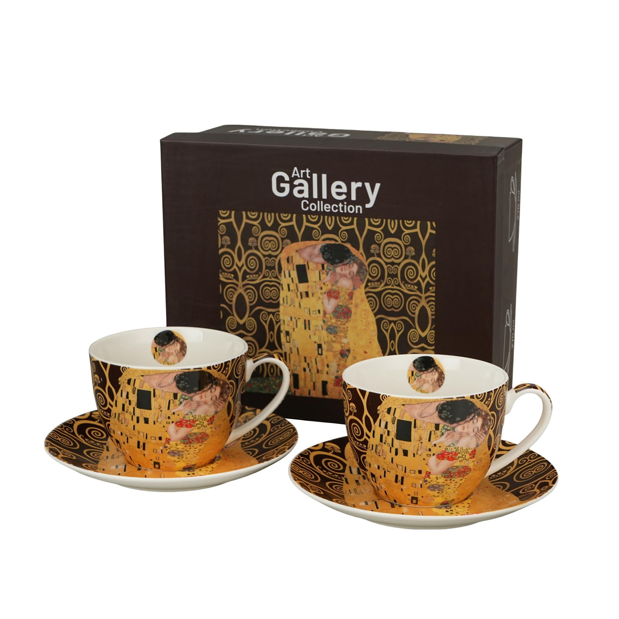 Filiżanki ze spodkami Duo brązowo kremowa porcelana kpl.