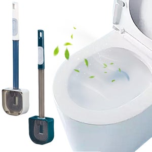 Spazzolino da bagno in silicone, scopino da bagno in silicone, scopino per WC con manico in plastica lungo antiscivolo e scarico ad asciugatura