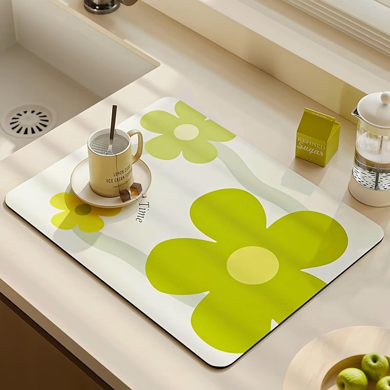 sztuka mata do ociekania naczyń, 40 x 30 cm, mata do ociekania naczyń na blat kuchenny, do ekspresu do kawy. Kwiaty