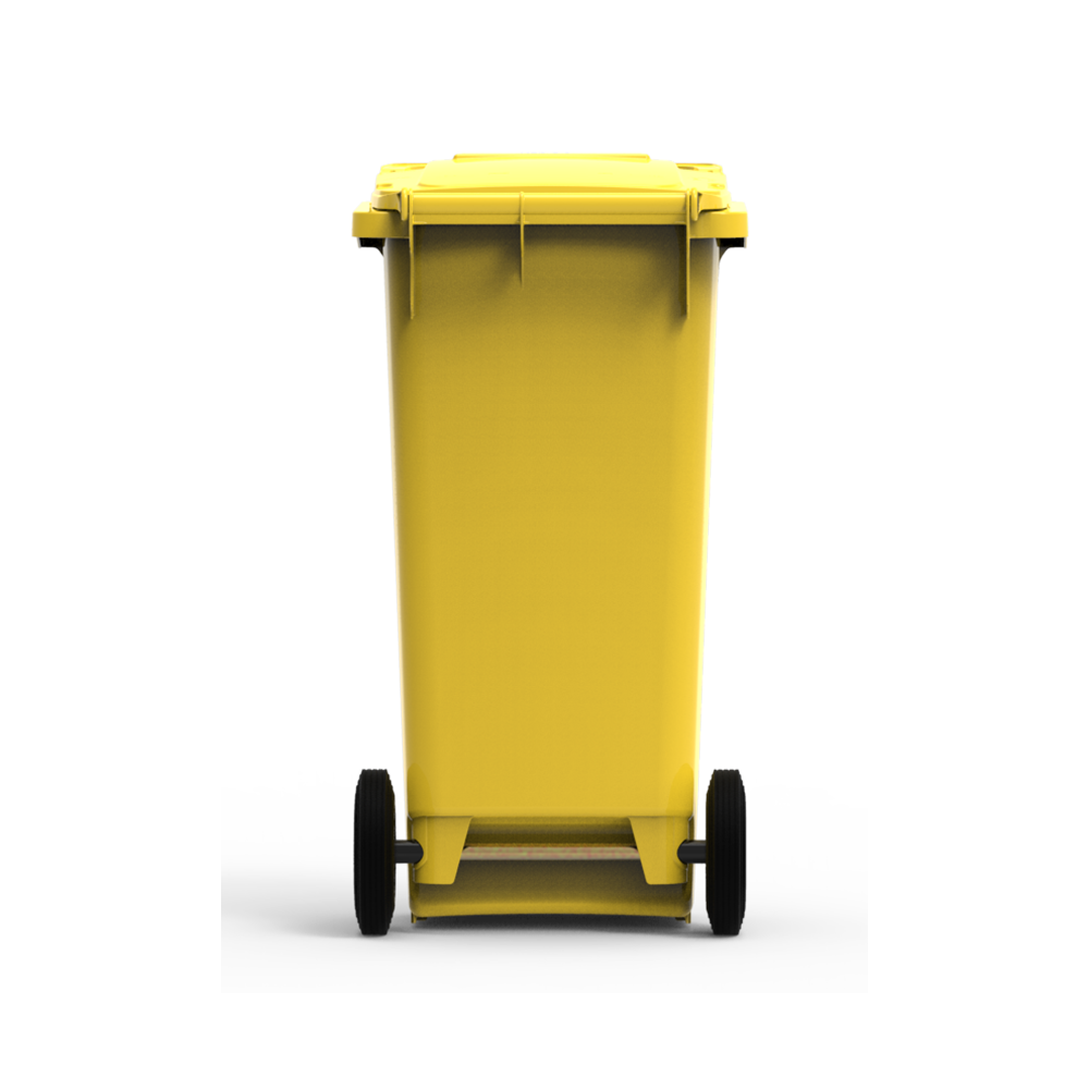 ESE France Conteneur Poubelle à déchets 2 roues - 120L - Robuste et Économique - 100% Recyclé - Jaune - Fabriqué en France - 2