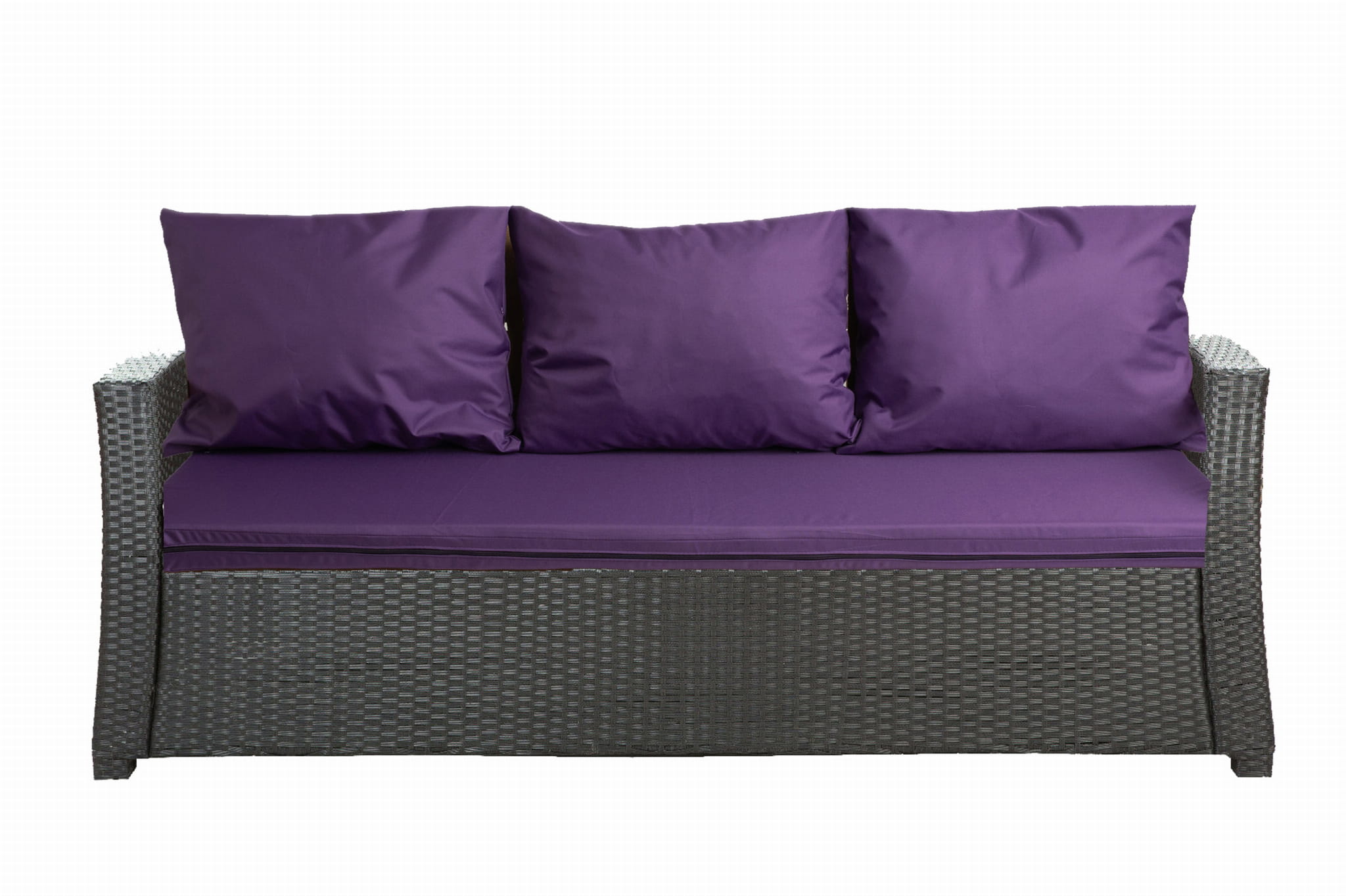 Cojines de jardín para sofá en ratán 168x60x7+3*56x50cm| juego de cojines de jardín| cojines de exterior morados| conjunto de cojines de 3 plazas