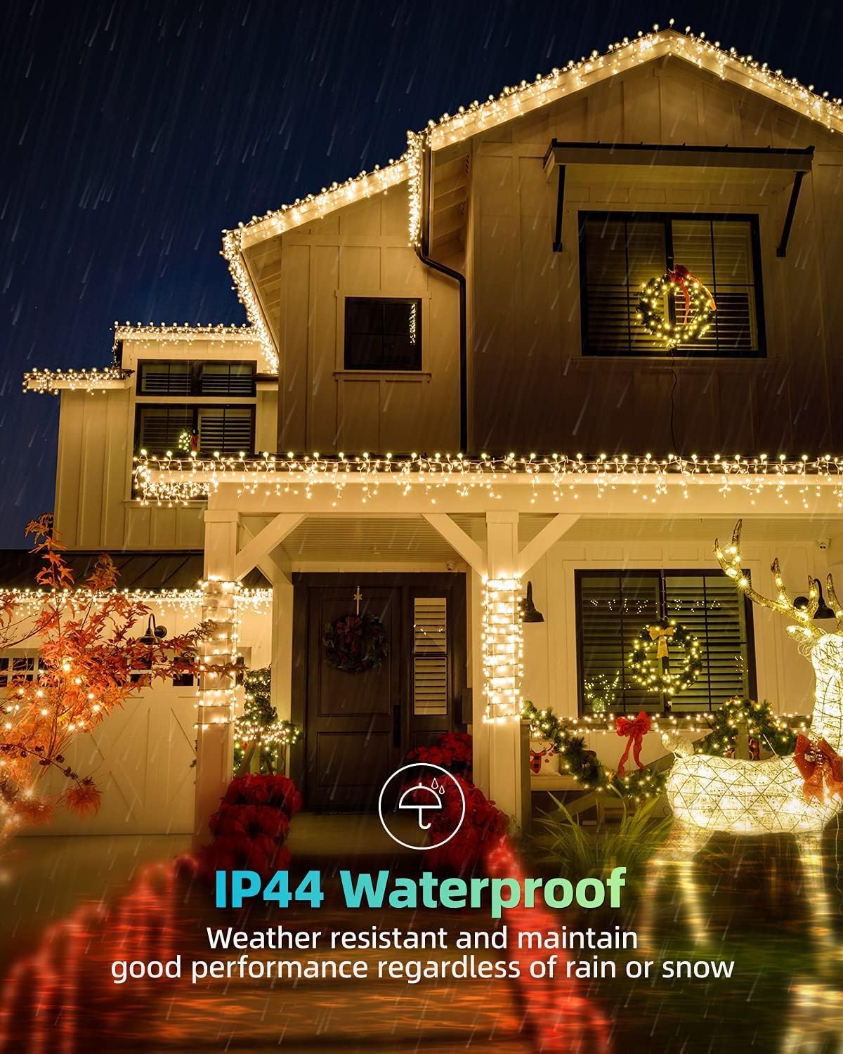 Cortina de luces navideñas para exteriores, guirnalda de 4 m con 96 LED, 8 modos y temporizador, resistente al agua IP44 para ventanas - 5