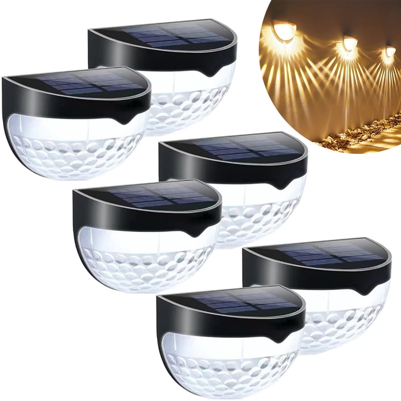6 sztuk solarnych lamp ściennych, solarne lampki tarasowe, zewnętrzne wodoodporne lampy ogrodzeniowe, świąteczne dekoracje ogrodowe