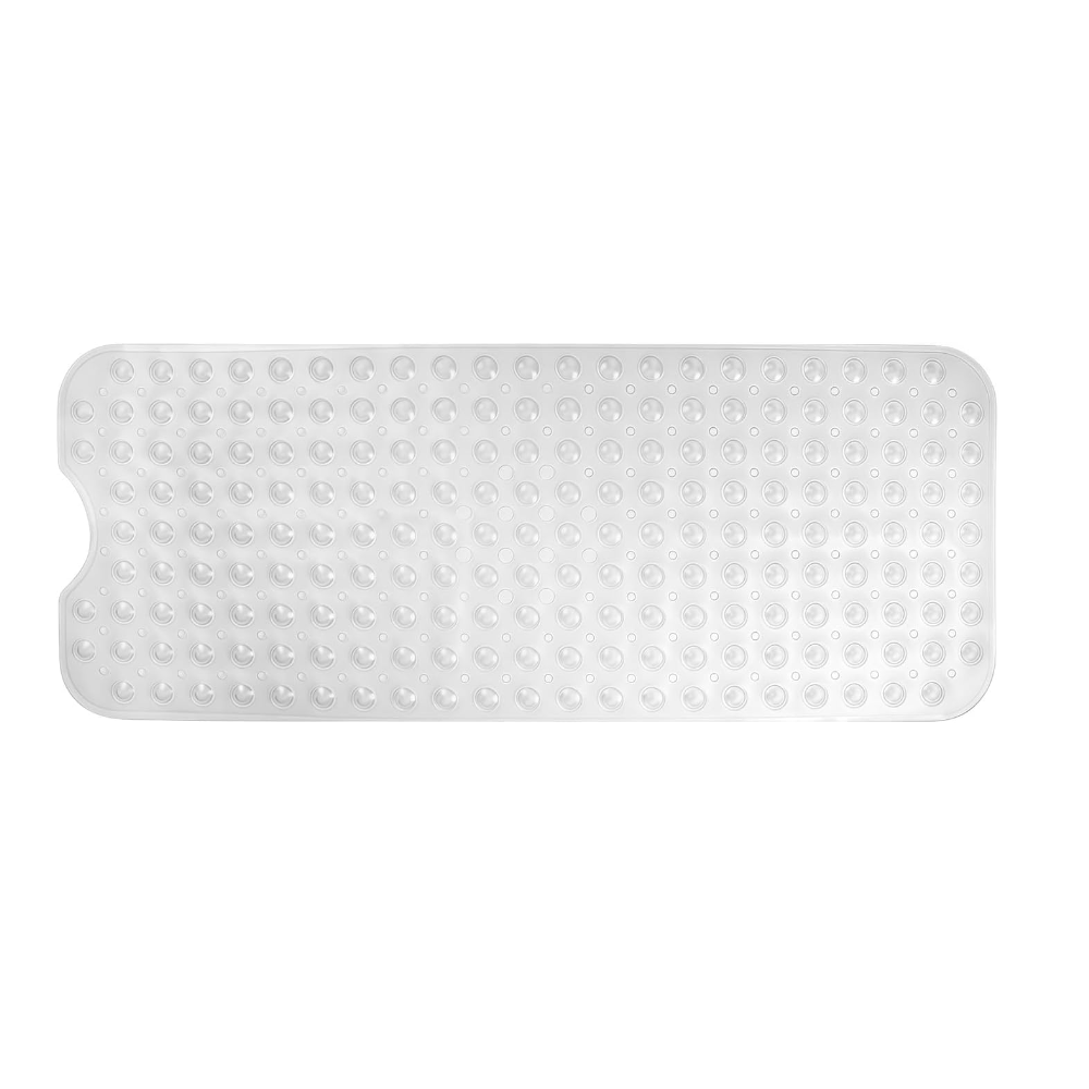 Mata prysznicowa, bardzo długa, antypoślizgowa, 40 x 100 cm, z przyssawką i otworem odpływowym, przezroczysta